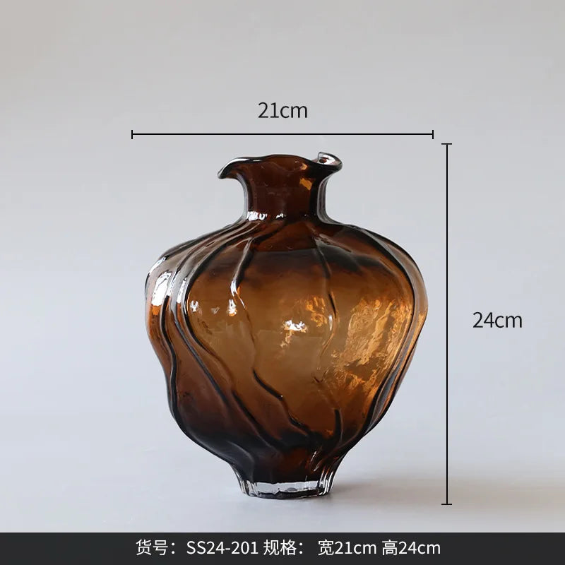 Translucent Brown Glass Vase Ornament Flower Arrangement Artistic Flower Vessels Hydroponic Vase Dried Flower Vases Crafts