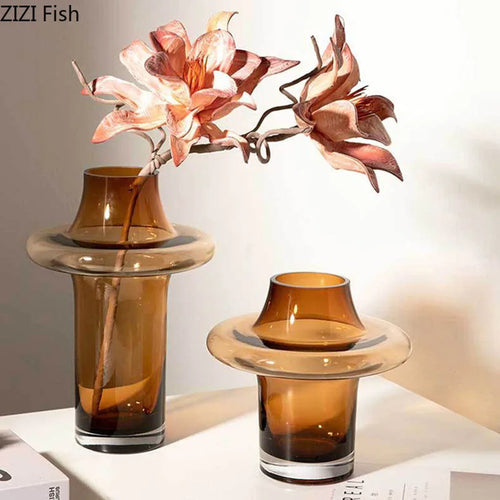 Amber Color Tower Shape Glass Vase Table Decoration Flower Arrangement Creative Hydroponics Plant Pot Flowers Vases Home Decor