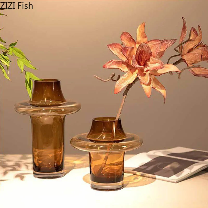 Amber Color Tower Shape Glass Vase Table Decoration Flower Arrangement Creative Hydroponics Plant Pot Flowers Vases Home Decor