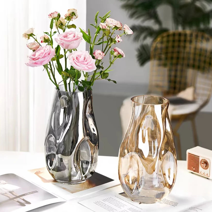 irregular concave-convex surface glass vase transparent Hydroponic fresh flowers desktop ornament home office hotel decoration