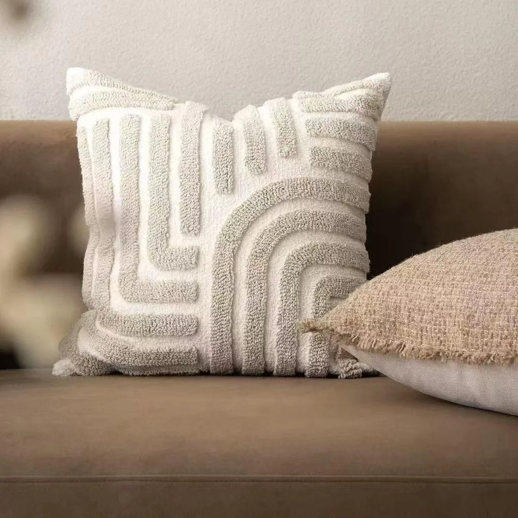 45x45 Boho Style Chenille Decorative Throw Pillow Cover Soft Geometric Lines Cushion Covers 3-color Pillowcase Sofa Living Room