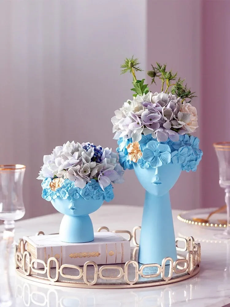 Resin Vase Home Decoration Resin Statue Sculpture Makeup Brush Holder Desktop Storage Box Pen Holder Creativity Flower Vase