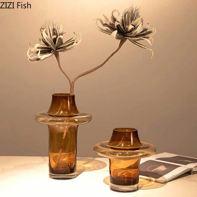 Amber Color Tower Shape Glass Vase Table Decoration Flower Arrangement Creative Hydroponics Plant Pot Flowers Vases Home Decor