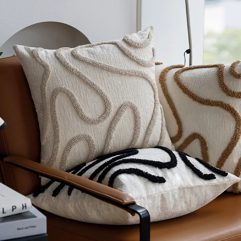 45x45 Boho Style Chenille Decorative Throw Pillow Cover Soft Geometric Lines Cushion Covers 3-color Pillowcase Sofa Living Room