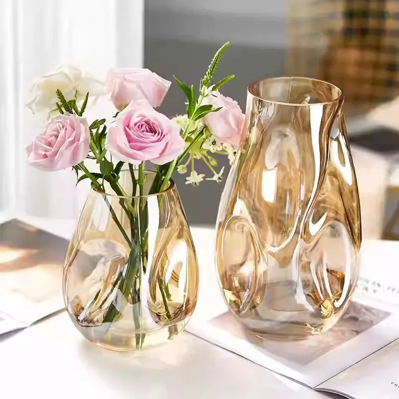 irregular concave-convex surface glass vase transparent Hydroponic fresh flowers desktop ornament home office hotel decoration