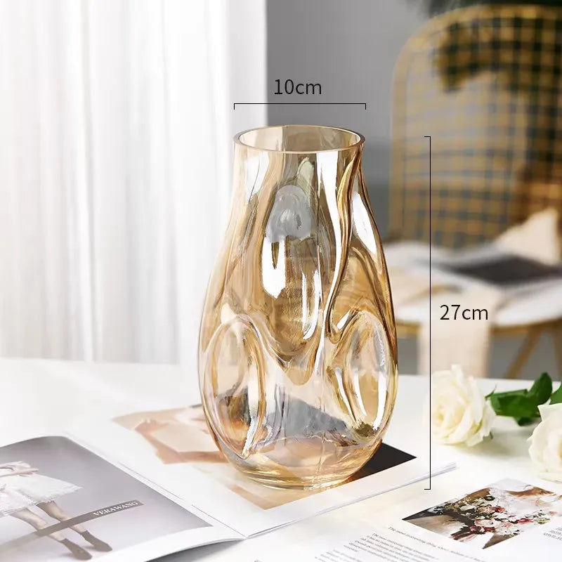 irregular concave-convex surface glass vase transparent Hydroponic fresh flowers desktop ornament home office hotel decoration
