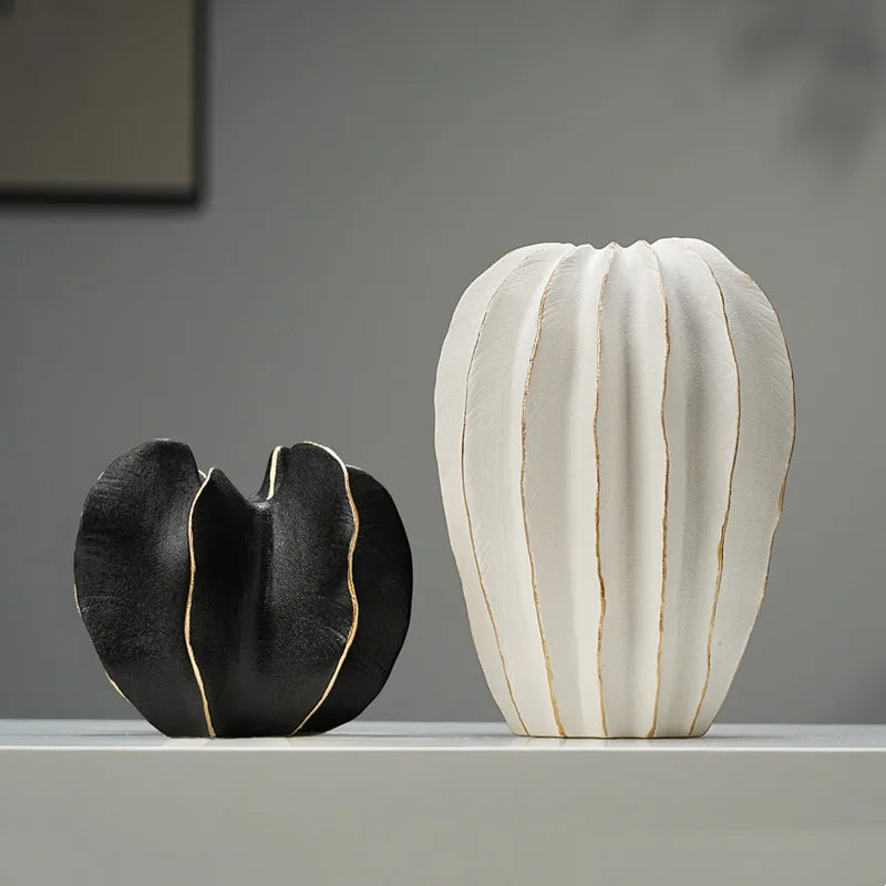 Ceramic Vase, Irregular Carambola Flower Arrangement, Coral Wave Pattern Petal Shaped Vase, Handicrafts, Decorative Ornaments