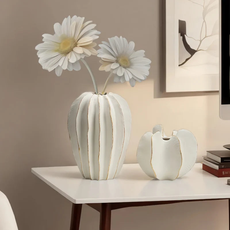 Ceramic Vase, Irregular Carambola Flower Arrangement, Coral Wave Pattern Petal Shaped Vase, Handicrafts, Decorative Ornaments