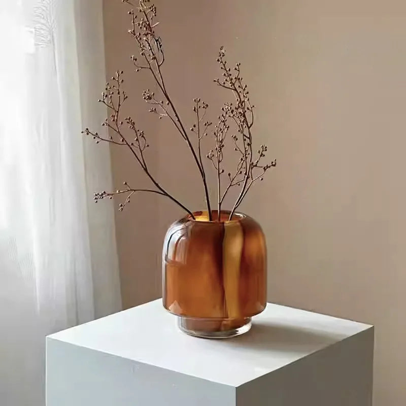 Vase Middle Ancient Wabi-sabi Wind Light Luxury Senior Feeling Living Room Table Glaze Flower Ware Modern Glass Vase Ornaments
