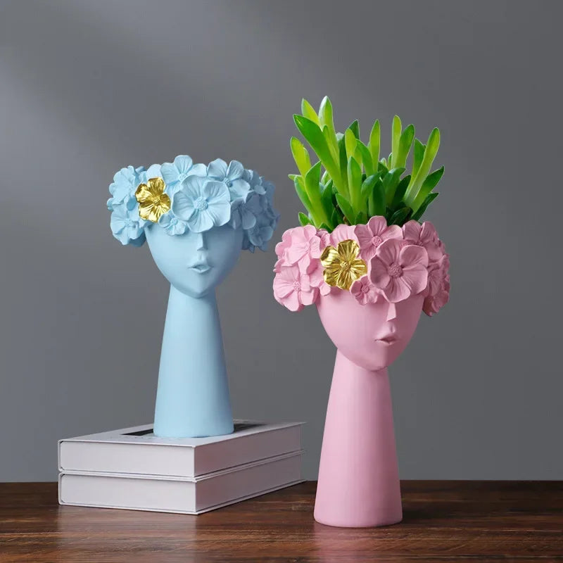 Resin Vase Home Decoration Resin Statue Sculpture Makeup Brush Holder Desktop Storage Box Pen Holder Creativity Flower Vase