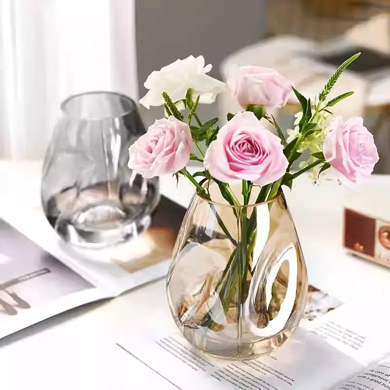 irregular concave-convex surface glass vase transparent Hydroponic fresh flowers desktop ornament home office hotel decoration