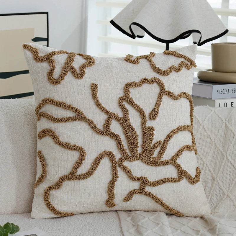 45x45 Boho Style Chenille Decorative Throw Pillow Cover Soft Geometric Lines Cushion Covers 3-color Pillowcase Sofa Living Room