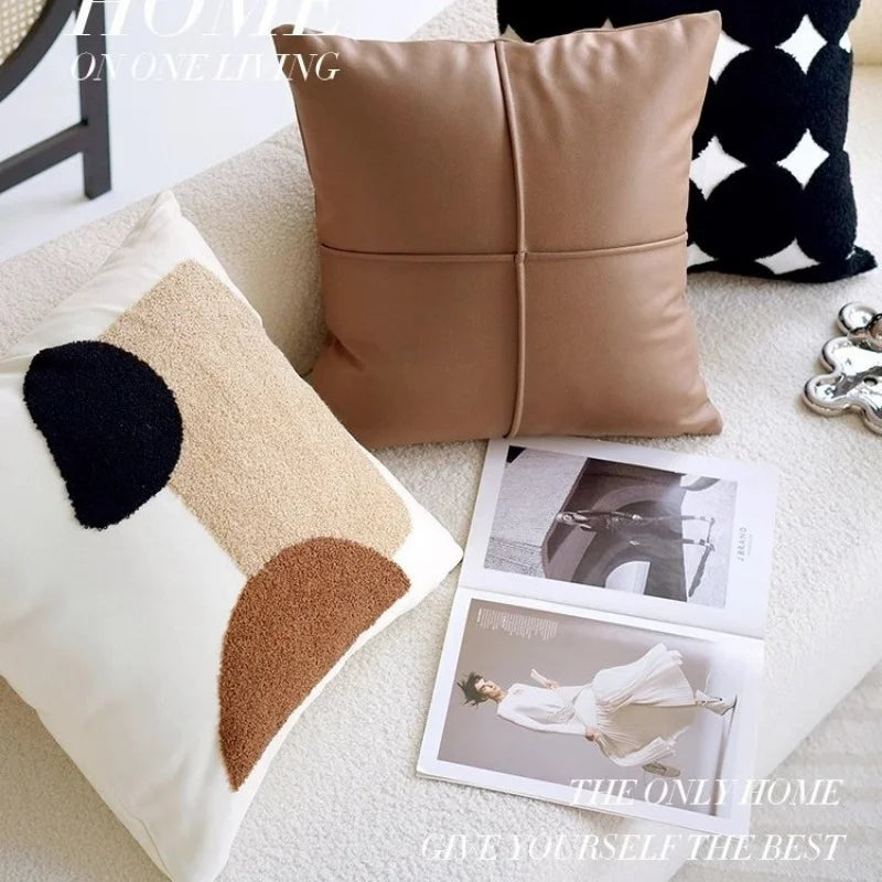45x45CM Brown Vintage Nordic Throw Pillow Cover Cream Light Luxury Sofa Cushion Waist Cover Simple Decorative Pillowcases