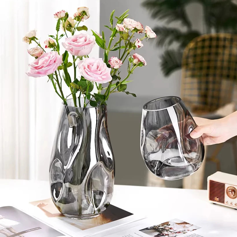 irregular concave-convex surface glass vase transparent Hydroponic fresh flowers desktop ornament home office hotel decoration