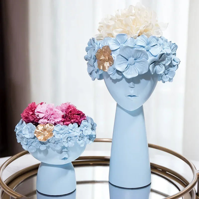 Resin Vase Home Decoration Resin Statue Sculpture Makeup Brush Holder Desktop Storage Box Pen Holder Creativity Flower Vase