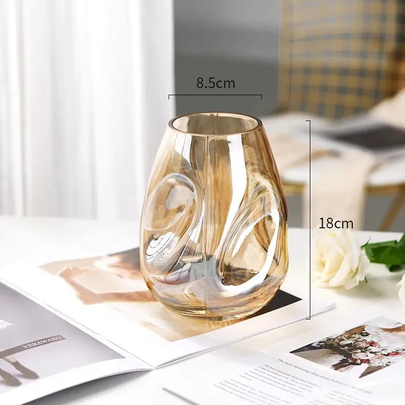 irregular concave-convex surface glass vase transparent Hydroponic fresh flowers desktop ornament home office hotel decoration