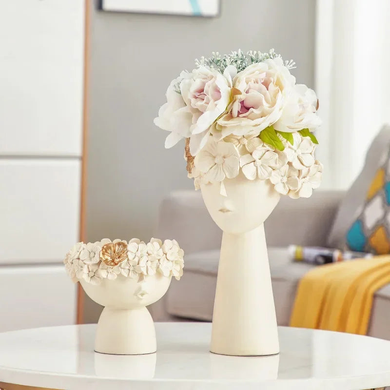 Resin Vase Home Decoration Resin Statue Sculpture Makeup Brush Holder Desktop Storage Box Pen Holder Creativity Flower Vase