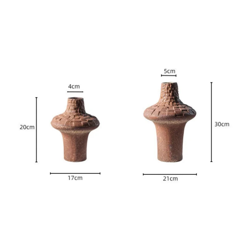 Ceramic Vase Coarse Pottery Handmade Plaid Pattern Pottery Clay Flower Vase Ceramic Art Ornaments Home Decoration Accessories