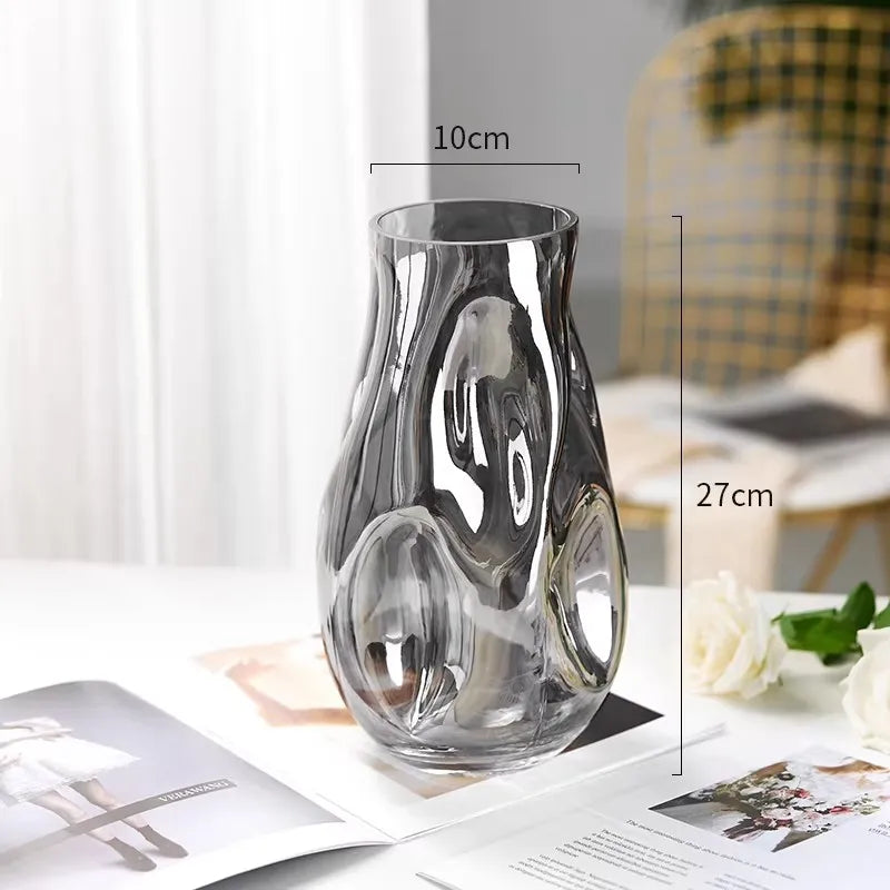 irregular concave-convex surface glass vase transparent Hydroponic fresh flowers desktop ornament home office hotel decoration
