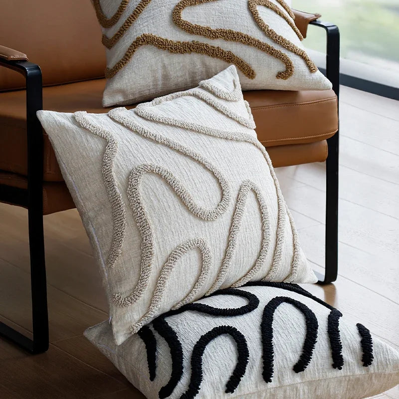 45x45 Boho Style Chenille Decorative Throw Pillow Cover Soft Geometric Lines Cushion Covers 3-color Pillowcase Sofa Living Room