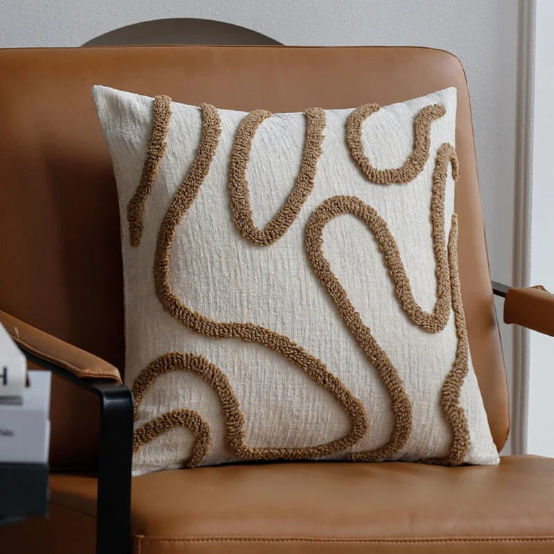 45x45 Boho Style Chenille Decorative Throw Pillow Cover Soft Geometric Lines Cushion Covers 3-color Pillowcase Sofa Living Room