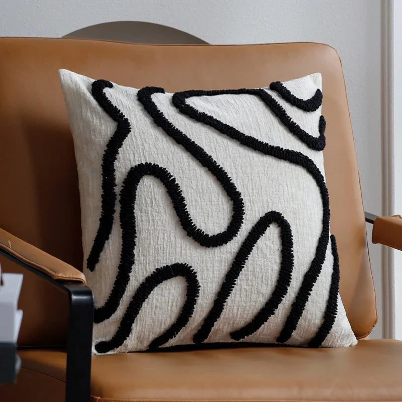 45x45 Boho Style Chenille Decorative Throw Pillow Cover Soft Geometric Lines Cushion Covers 3-color Pillowcase Sofa Living Room