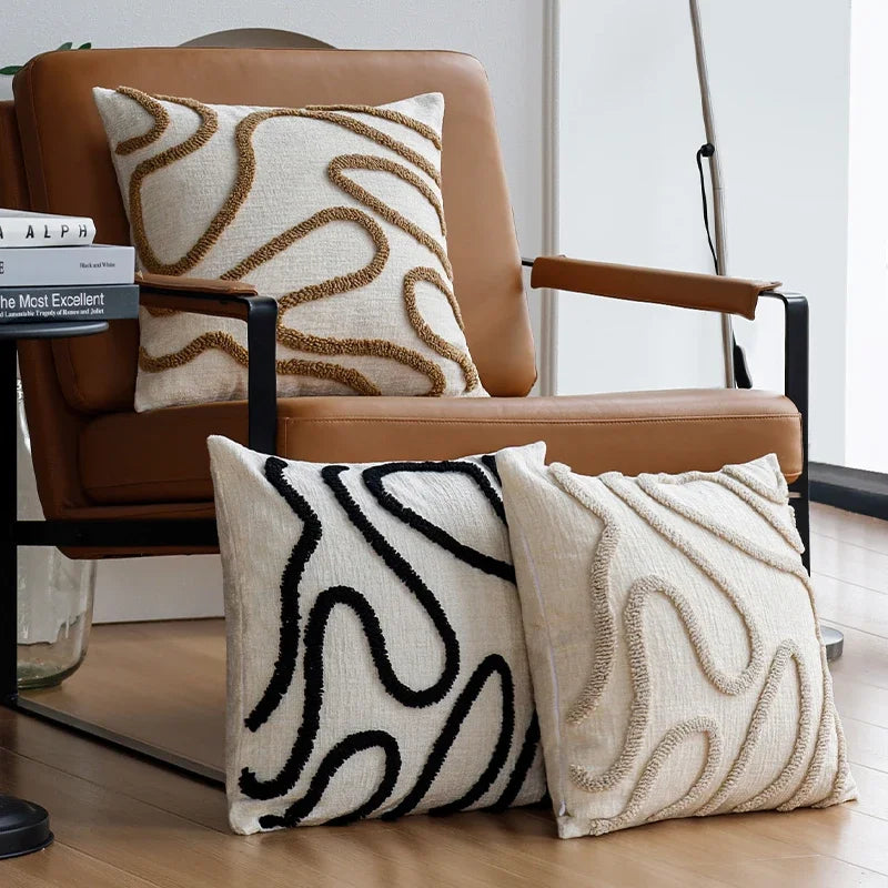 45x45 Boho Style Chenille Decorative Throw Pillow Cover Soft Geometric Lines Cushion Covers 3-color Pillowcase Sofa Living Room